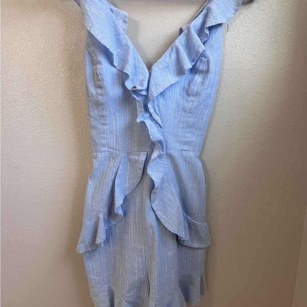 Simple Light Blue Ruffle Mini Dress